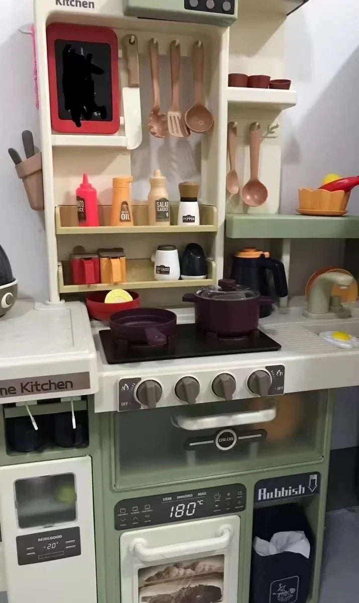 New 93cm Children's Simulated Spray Kitchen Tableware Set Sound Light Smoke Water Tableware Table Toy Christmas Gift Toy