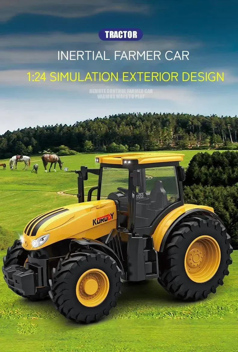 1:24 Inertia Tractor Trailer With Headlights Farm Toy Set Car Truck Farm Simulation Child'S Birthday Christmas New Year Gift