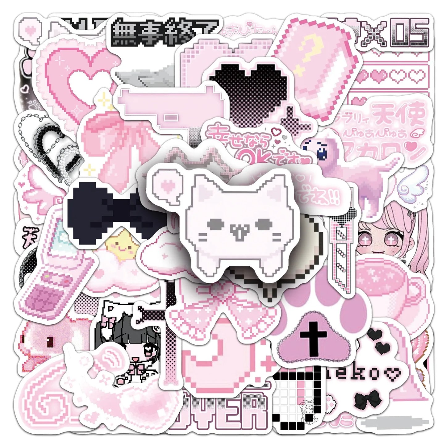 10/50pcs Cute Pixel Pink Goth Girls Graffiti Stickers Aesthetic Decals DIY Fridge Laptop Phone Diary Stationery Sticker Kid Toy