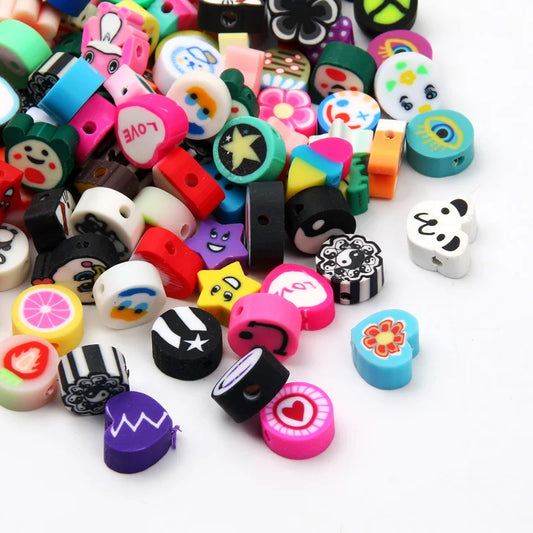 20/50pcs/Lot Mixed Style Pattern Polymer Clay Spacer Beads For Handmade Necklace Bracelet DIY Jewelry Making Accessories