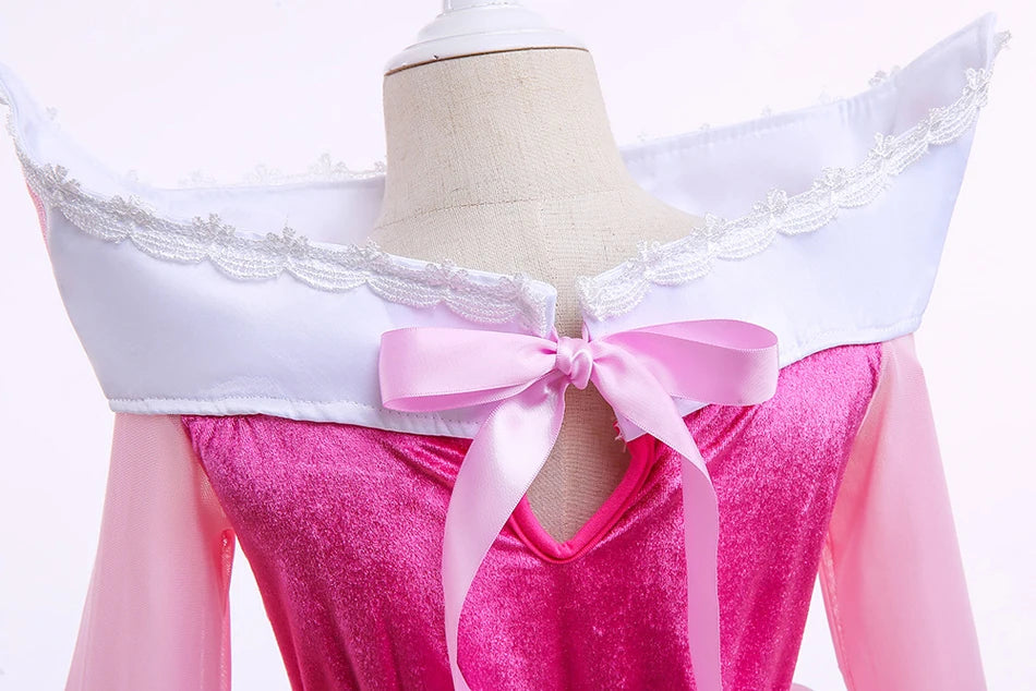 Sleeping Beauty Costume for Girls Aurora Dress Long Sleeves Off Shoulder Kids Halloween Christmas Fancy Party Princess Clothing