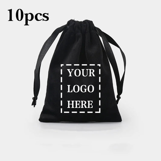 10pcs/lot LOGO Customized Velvet Storage Drawstring Bags Soft Touching Dust Pouches Personalized Christmas Gift Pocket