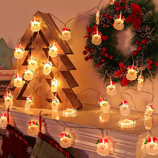 1PC 10/20/30/40LED Christmas String Lights With Santa & Snowman& Xmas Tree Battery Powered For Indoor Outdoor Holiday Xmas Decor