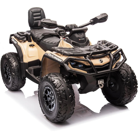 2 Seater Ride On ATV for Kids, 24V Four Wheeler Electric ATV Battery Powered with Leather Seat, Safety Belt Bluetooth 3 Speeds
