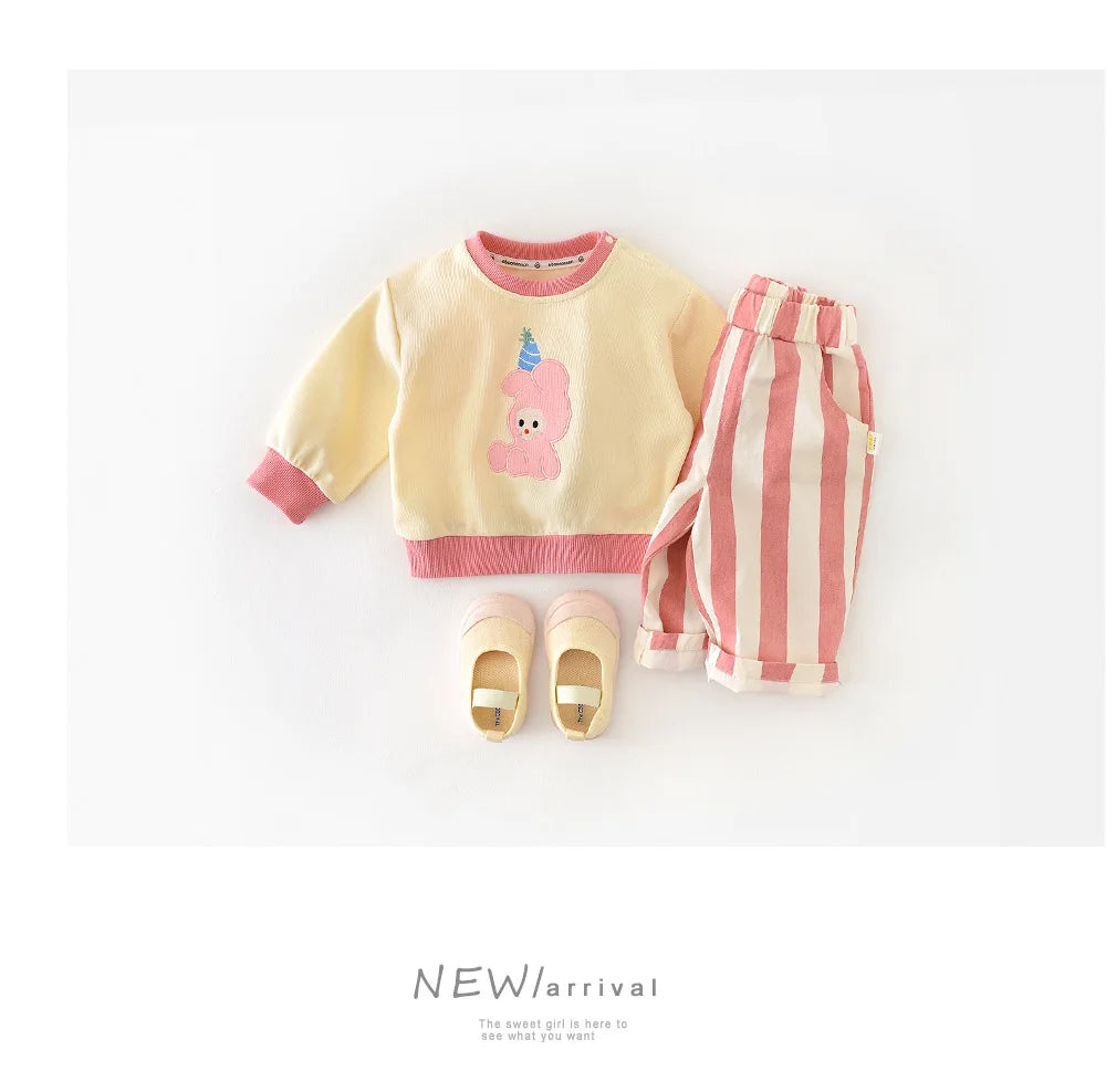 Autumn New Boy Girl Children Loose Striped Casual Pants Baby Pockets Fashion Pants Kid Outdoor Cotton Trousers Toddler Costume