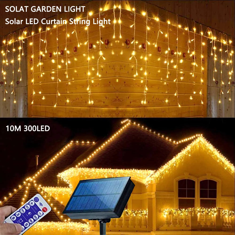 Solar Street Garland House Christmas Lights Garden Decorations Ornaments Outdoor LED Festoon Icicle Curtain Lights Droop 0.8M
