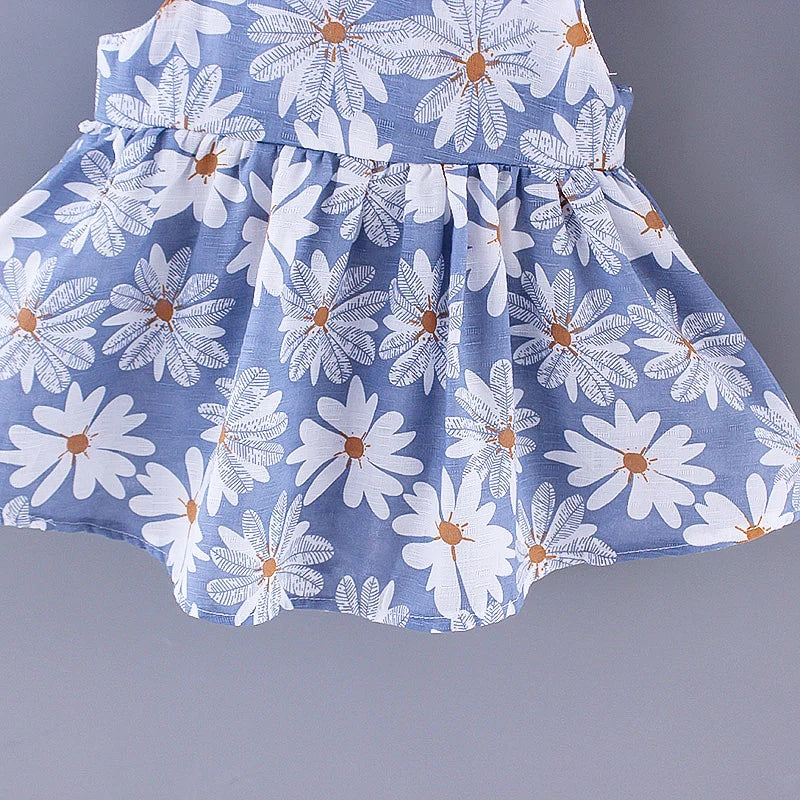 Summer New Girl Fashion Dress Small Chrysanthemum Hanging Strap Big Bow Princess Dress Party Dress 0-3 Years Old