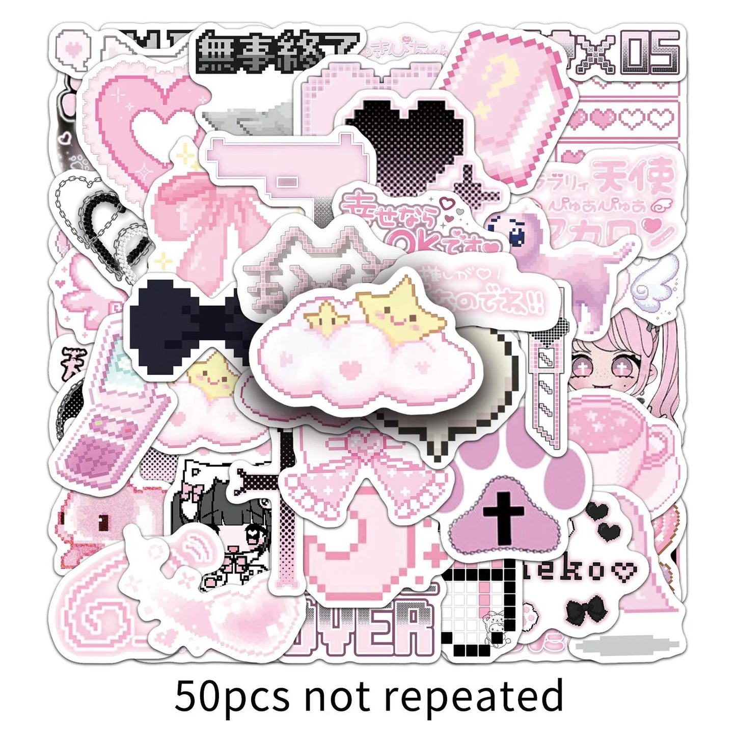 10/50pcs Cute Pixel Pink Goth Girls Graffiti Stickers Aesthetic Decals DIY Fridge Laptop Phone Diary Stationery Sticker Kid Toy