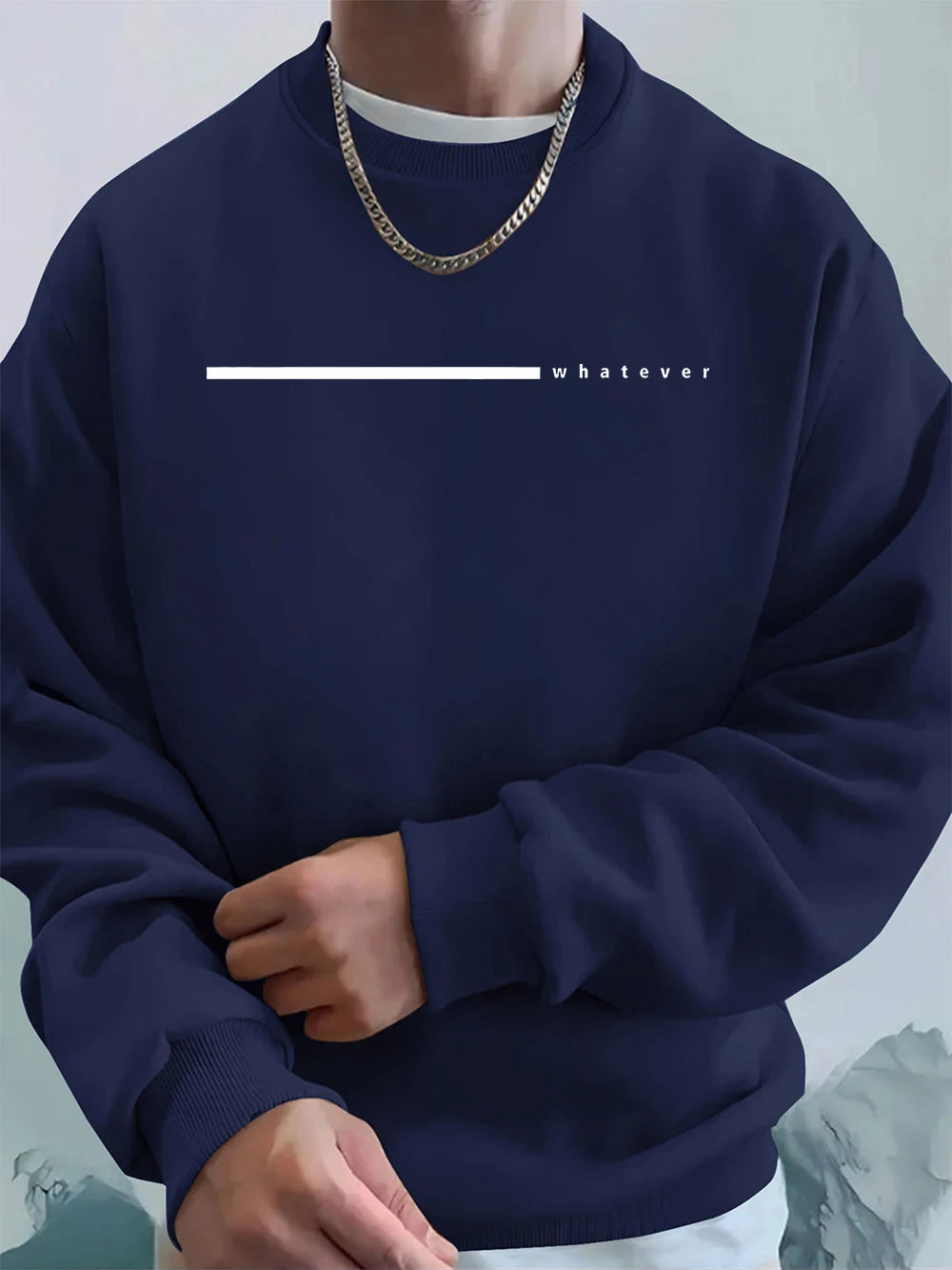 Simple Whatever Letter Printed Men'S Sweatshirt Winter Loose Hoodie Sports Crewneck Fleece Warm Sportswears Basics Men Clothes