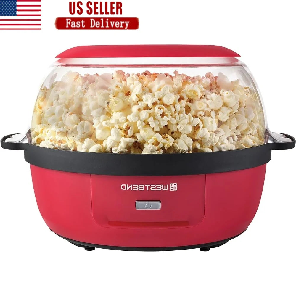 Stir Crazy Hot Oil Popcorn Popper Machine with Large Serving Lid and Motorized Stirring Rod 6Qt Capacity Movie Nights