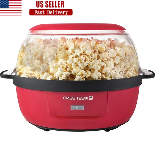 Stir Crazy Hot Oil Popcorn Popper Machine with Large Serving Lid and Motorized Stirring Rod 6Qt Capacity Movie Nights