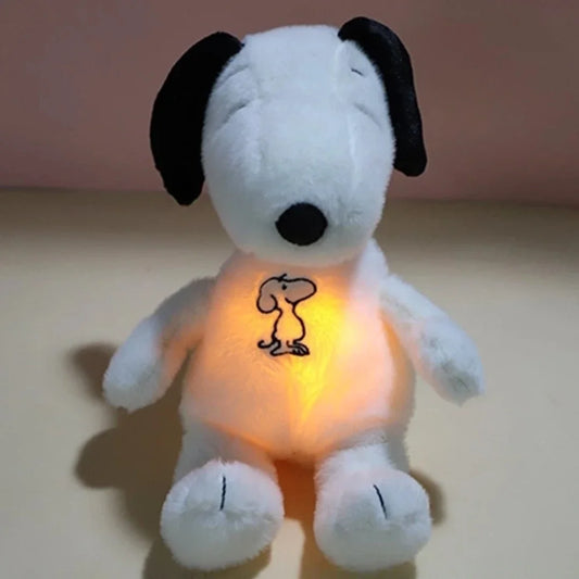 &New Baby Breathing Soothing Snoopy white dog Plush Doll Sleeping Companion Music and Light Doll Sensory Stuffed Toy Kids Gift