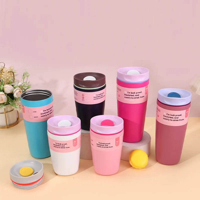 12/20oz Stainless Steel Vacuum Cup Coffee Cup Simple Fashion Men's & Women's Coffee Cup Outdoor Sports Portable Cup Couples Mugs