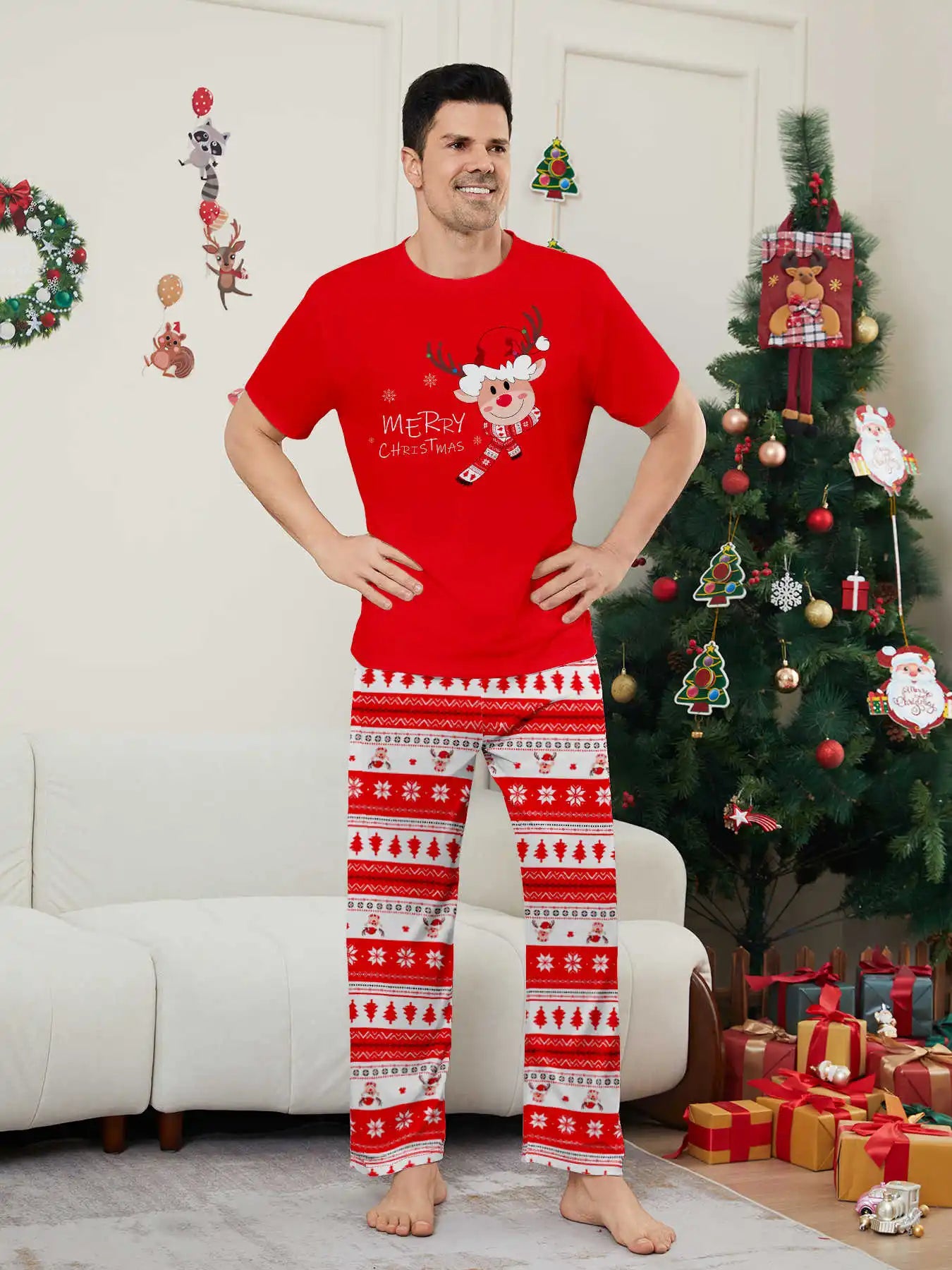 Merry Xmas Family Look Pyjamas Short Sleeve O Neck Sleepwear Adults Kids Christmas Matching Pajamas Set Cute Print 2 Pieces Suit