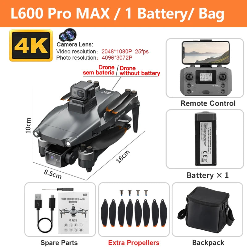 L600 Pro MAX 4K Professional Drone With Camera HD 3-Axis Gimbal GPS Dron 360° Obstacle Avoidance 5G WIFI RC Quadcopter Toys