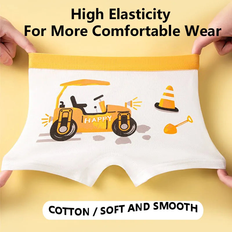 4/8Pcs High Quality Cotton Boy Boxer Brief Cool Excavator Pattern Kids Boxers Breathable Children Underwear Soft Bottom Panty