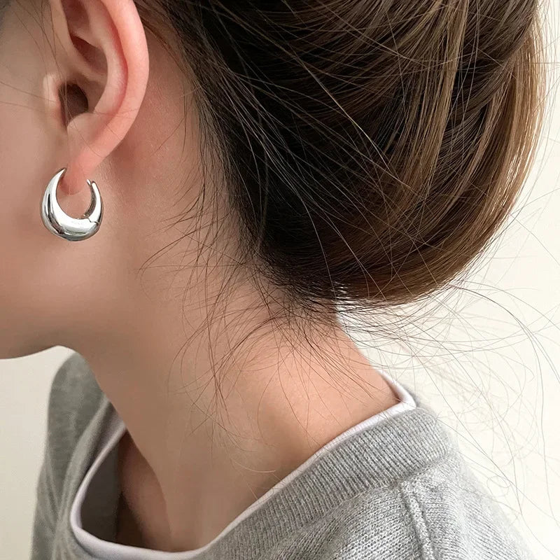 Punk Oval Hoop Earrings Metallic Geometric Ear Buckle Minimalist Style U-shaped Ear Buckle Daily Life Earring Accessories
