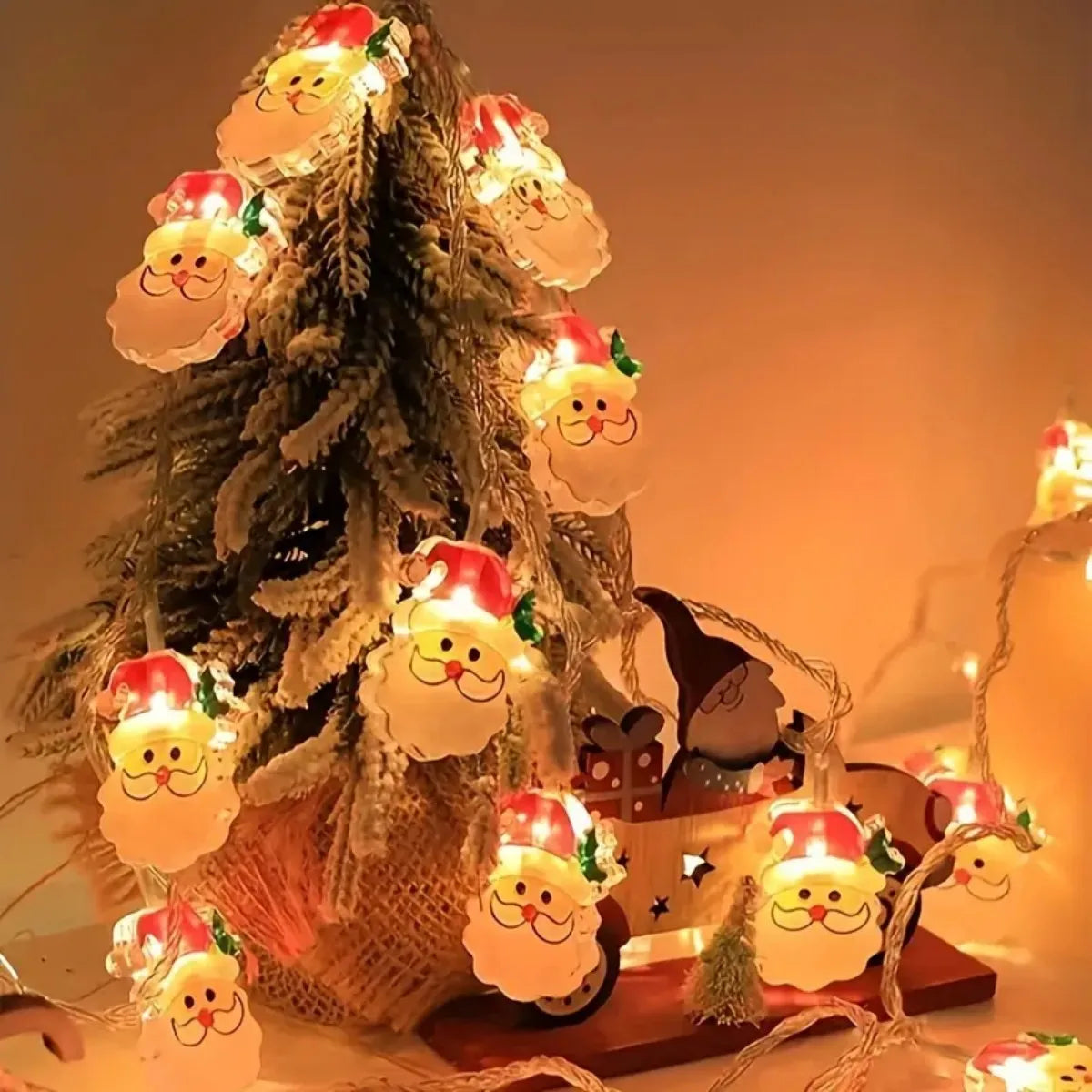 1PC 10/20/30/40LED Christmas String Lights With Santa & Snowman& Xmas Tree Battery Powered For Indoor Outdoor Holiday Xmas Decor