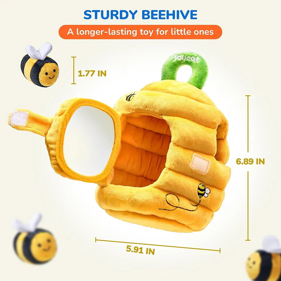 Baby Toys 6-12 Months Soft Baby Beehive with 5 Sensory Bee Rattle Mirror Crinkle Squeaker Busy Montessori Soft Toy for Toddlers