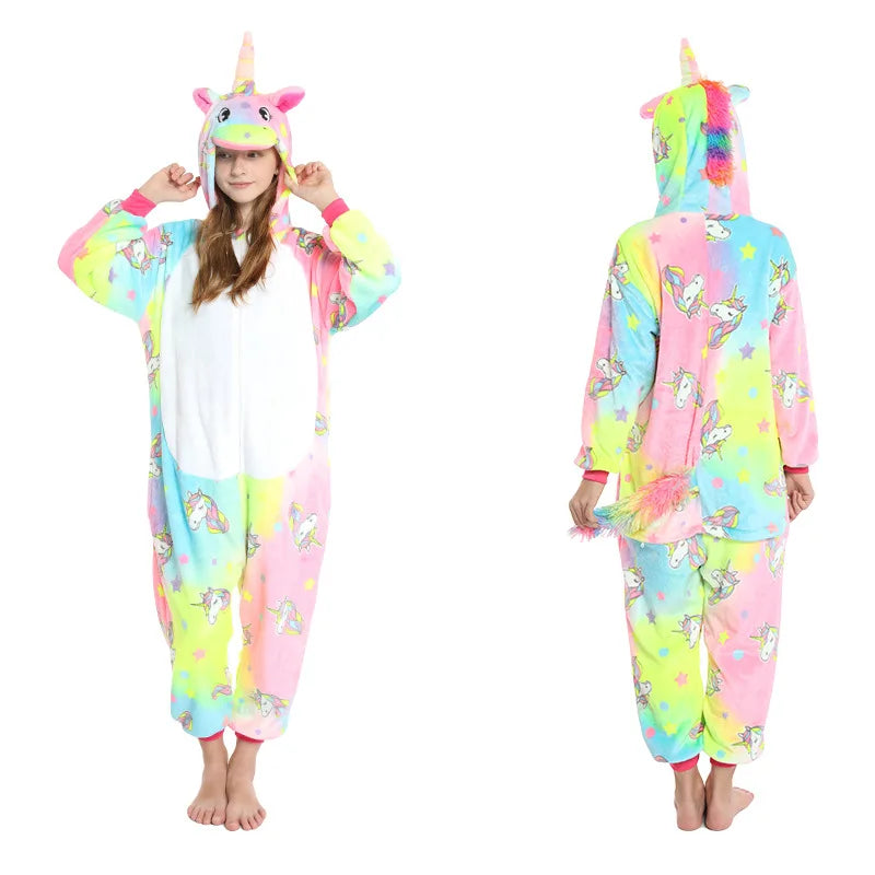 kids winter stitch flannel pajamas children pikachu sleepwear unicorn kigurumi onesies for boys girls baby blanket sleepers