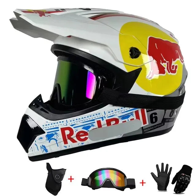 Motorcycle Full Face Helmet and Goggles Set - Off-Road Racing Gear for Mountain Biking and Road Cycling - Premium Safety and Per