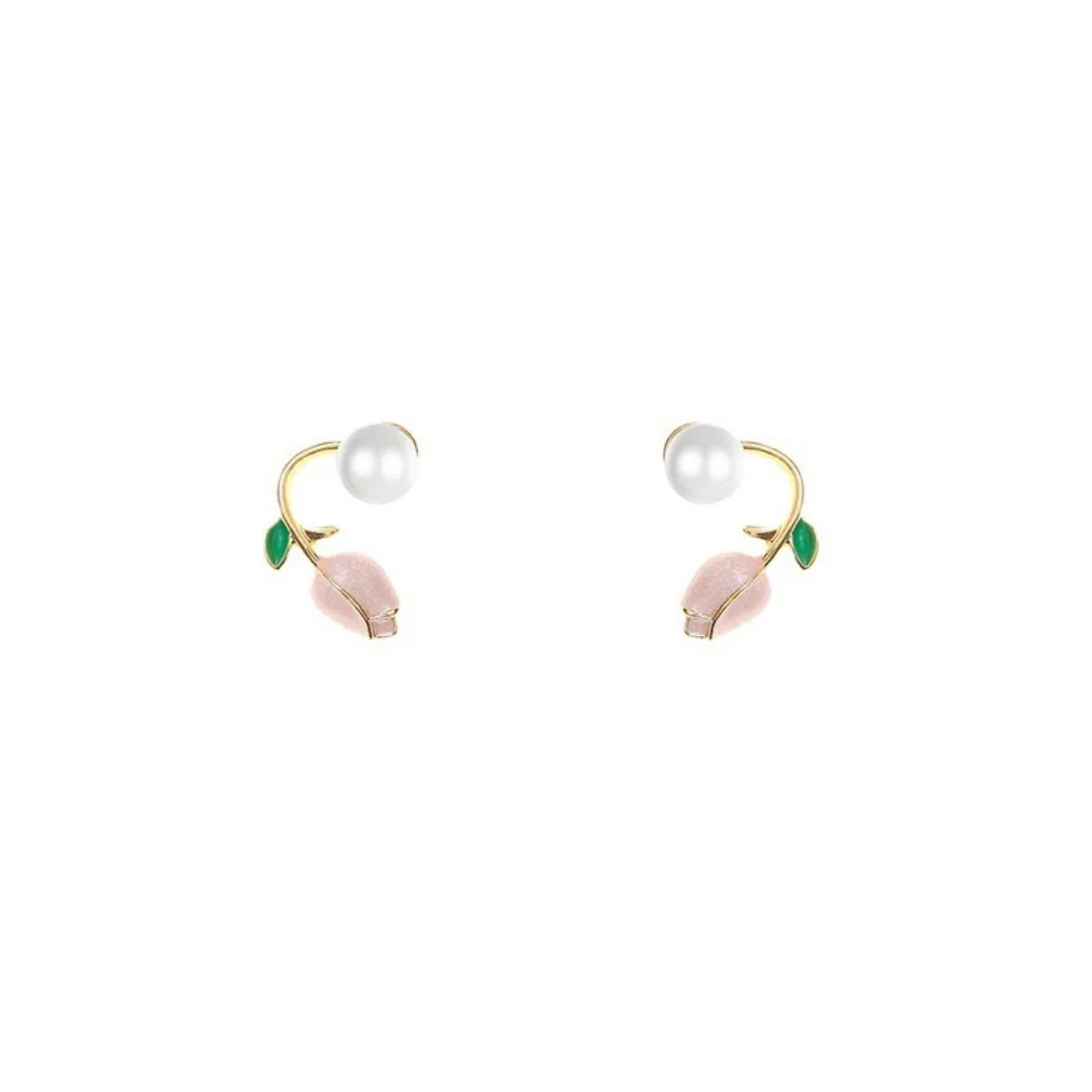 2pc French Tulip Flower Stud Earrings Light Luxury Imitation Pearl Earrings Women's Fashion Summer Female Ear Jewelry Party Gift