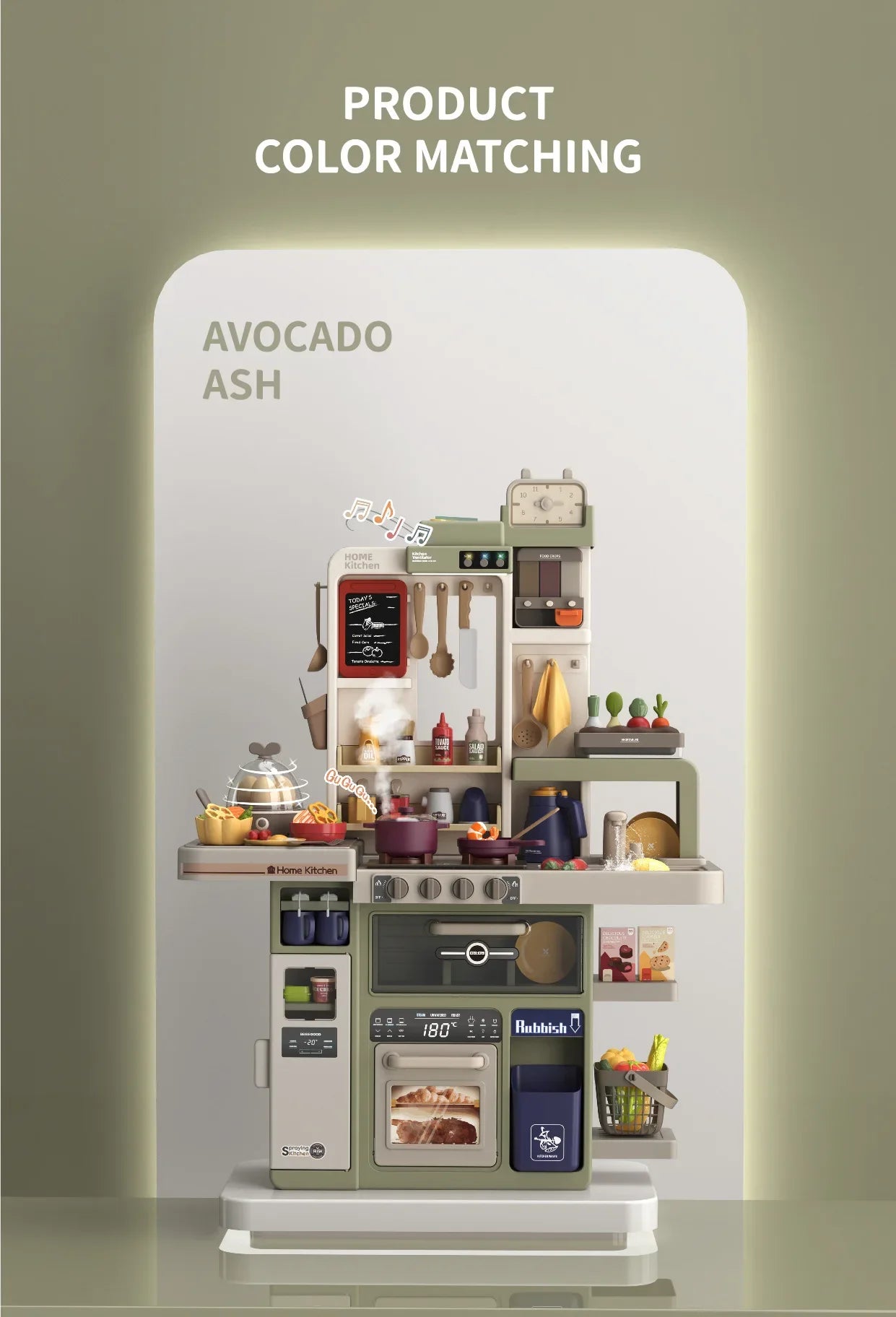 New 93cm Children's Simulated Spray Kitchen Tableware Set Sound Light Smoke Water Tableware Table Toy Christmas Gift Toy