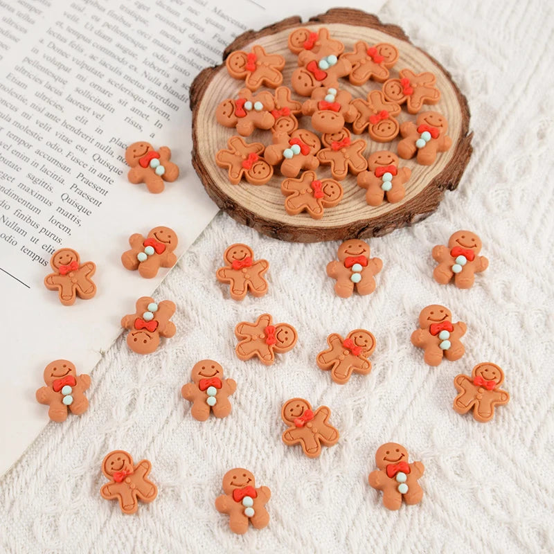 10/20Pcs Mini Gingerbread Man Resin Ornaments Christmas Decoration Flatback Cabochon Figurine Scrapbook DIY Jewelry Accessories