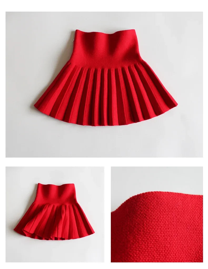 Baby Girls Knit Skirt Autumn Winter Princess Pleated Children School High Waist Mini Tutu Skirts Kids Clothing