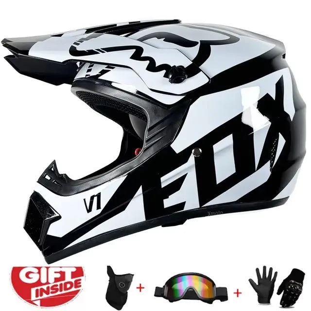 Motorcycle Full Face Helmet and Goggles Set - Off-Road Racing Gear for Mountain Biking and Road Cycling - Premium Safety and Per