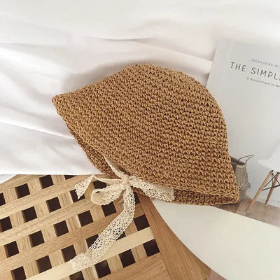 Summer Children Lace Solid Straw Hat Outdoor Girl Baby Fashion Sunscreen Cap Infant Fisherman's Caps Kid Vacation Casual Hats