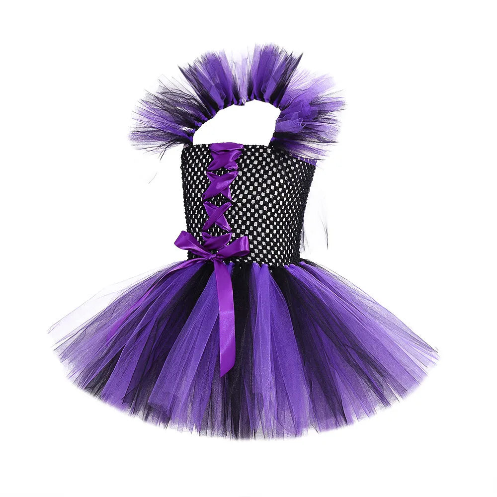 Kids Halloween Witch Costumes for Girls Carnival Party Fancy Dress Children Witches Disguise Tutu Outfit Clothes with Broom Hat