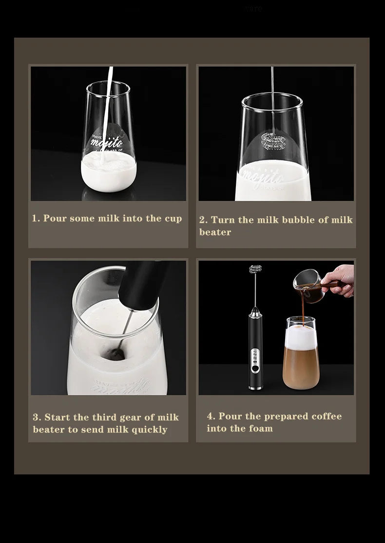 TINSOL Electric Milk Frother Mini Handheld Wireless Power Type-C Charging Convenience Coffee Milk Whipping Kitchen Whisk