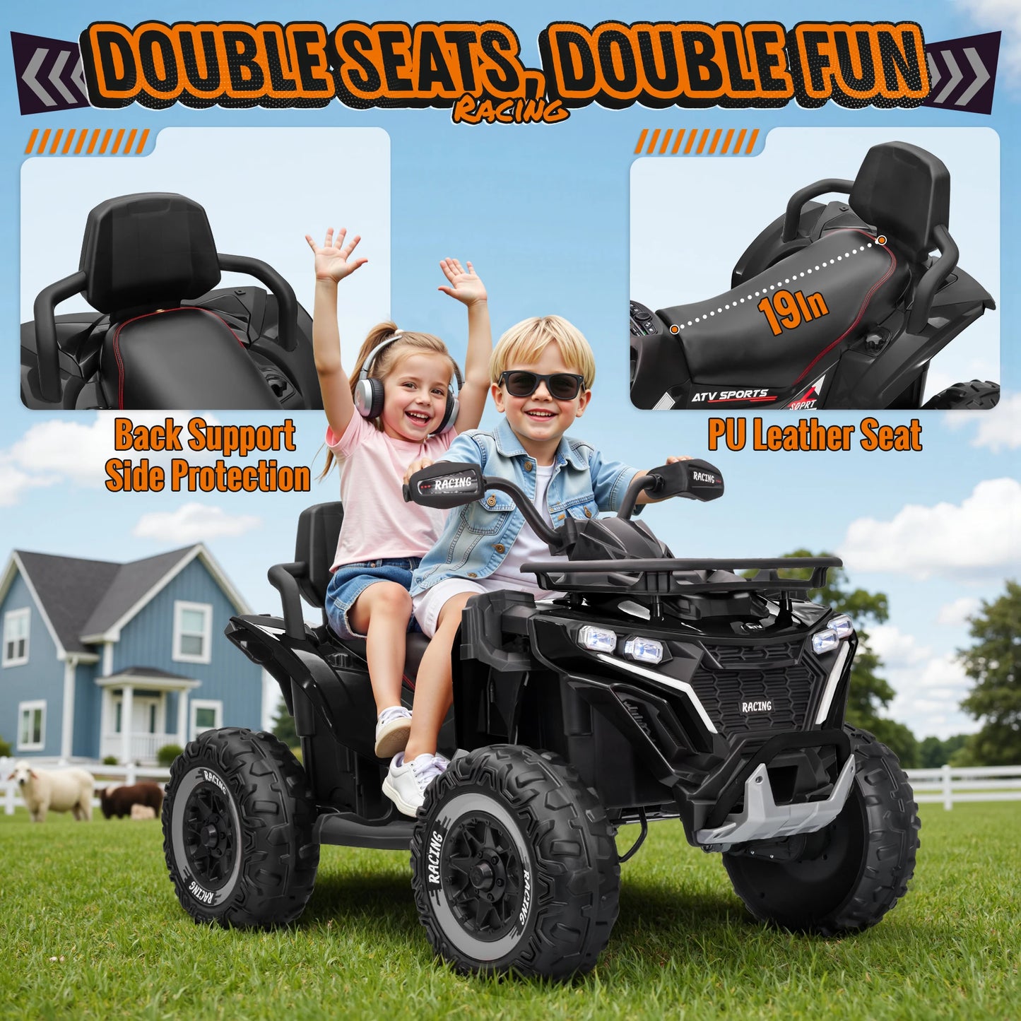 24V Large Four-Wheeled Off-Road Vehicle for Kids - 800W Powerful Motor, 4WD  Dual Leather Seats, Parental