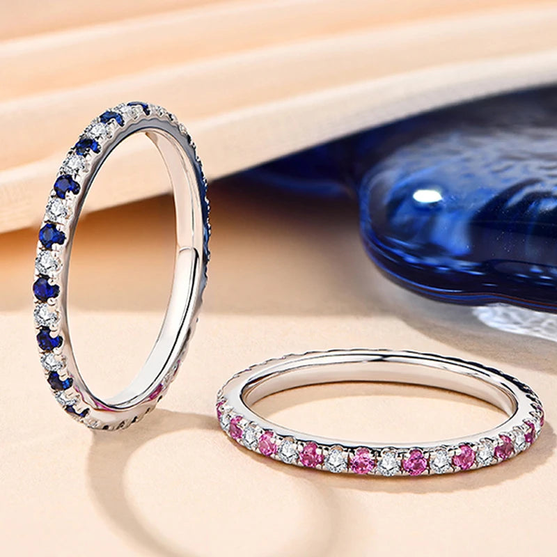 TFGLBU D Vvs1 Colorful Gem Moissanite 925 Sterling Sliver Ring for Women Charm Stackable Band Christmas Gift Jewelry Wholesale