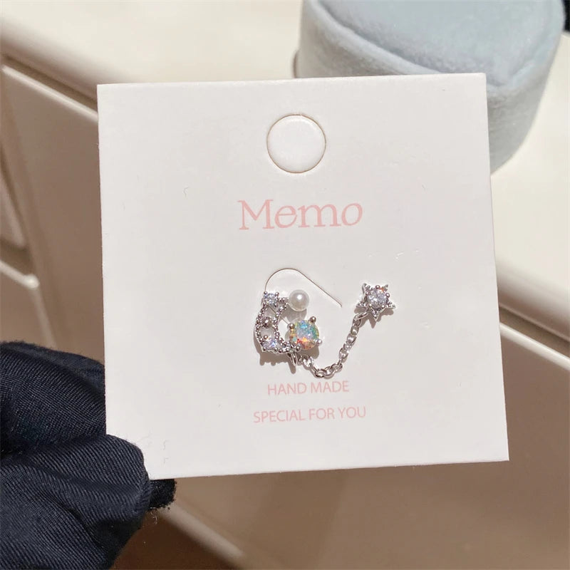 1PCS Pink Love Heart Chain Double Ear Hole 316L Stainless Steel Ear Bone Nail Y2K Fashion Hottie Earrings for Women Jewelry