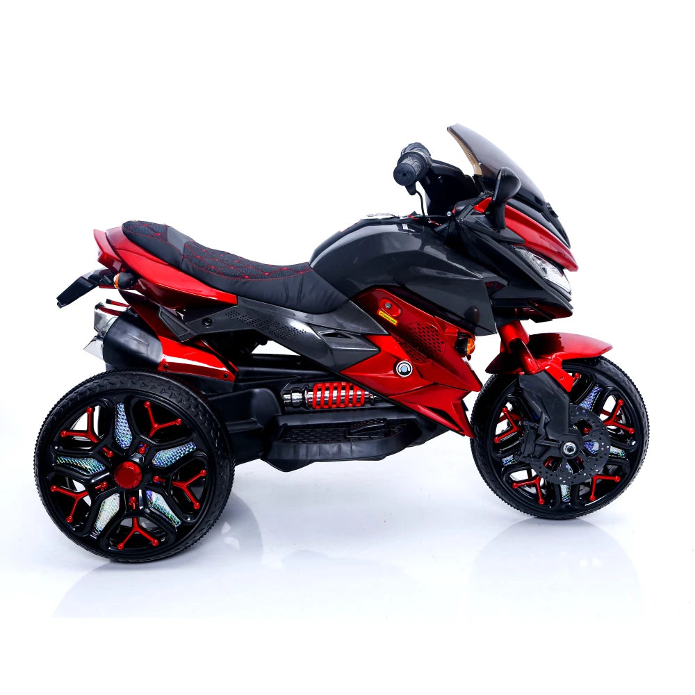 Kids Ride on Motorcycle, 3 Wheel Battery Powered Motorcycle, 12 V Kids Ride on Toy with PU Seat Training Wheels/Lighted Wheels