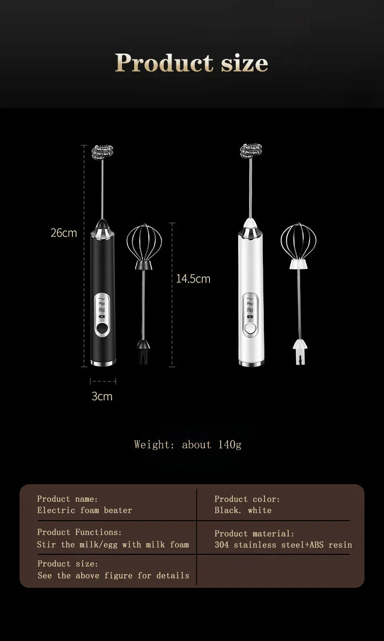 TINSOL Electric Milk Frother Mini Handheld Wireless Power Type-C Charging Convenience Coffee Milk Whipping Kitchen Whisk