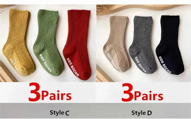 3Pairs/Lot Baby Socks Boys Girls Cotton Stripe Soft Sock Kids Toddler Non-Slip Rubber Grips Floor Socken For 0-3 Years