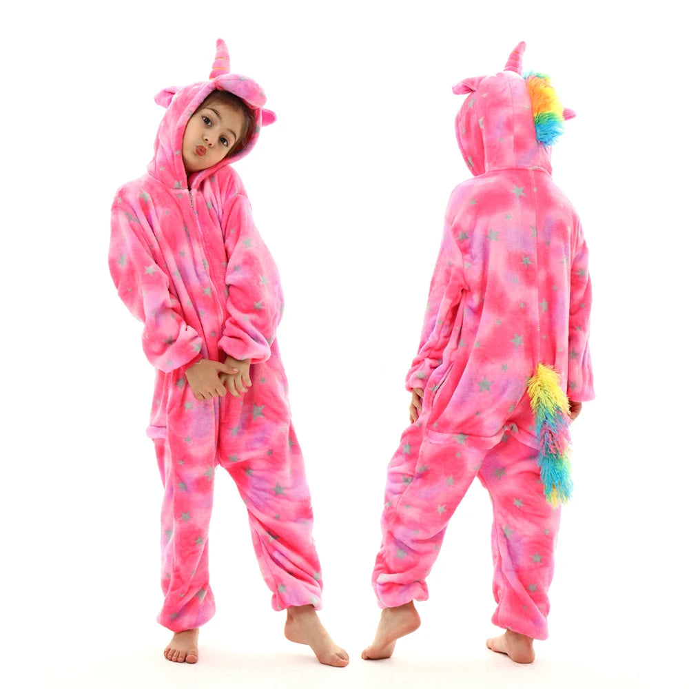 kids winter stitch flannel pajamas children pikachu sleepwear unicorn kigurumi onesies for boys girls baby blanket sleepers