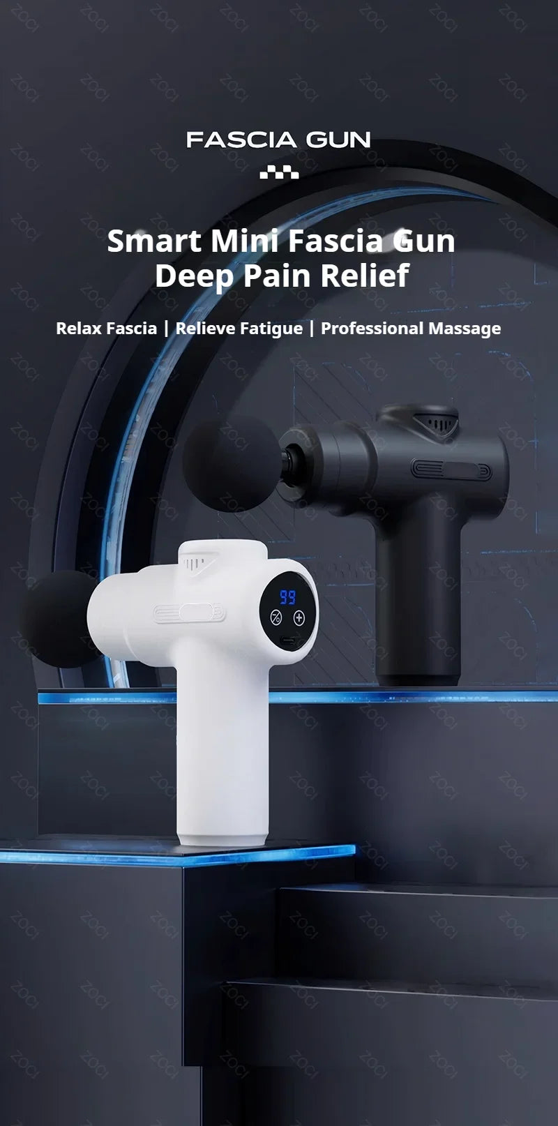 Mini 99 Levels Fascia Gun Handheld Portable Massage Gun Vibration Digital Display Muscle Massager Deep Tissue Massager for Body