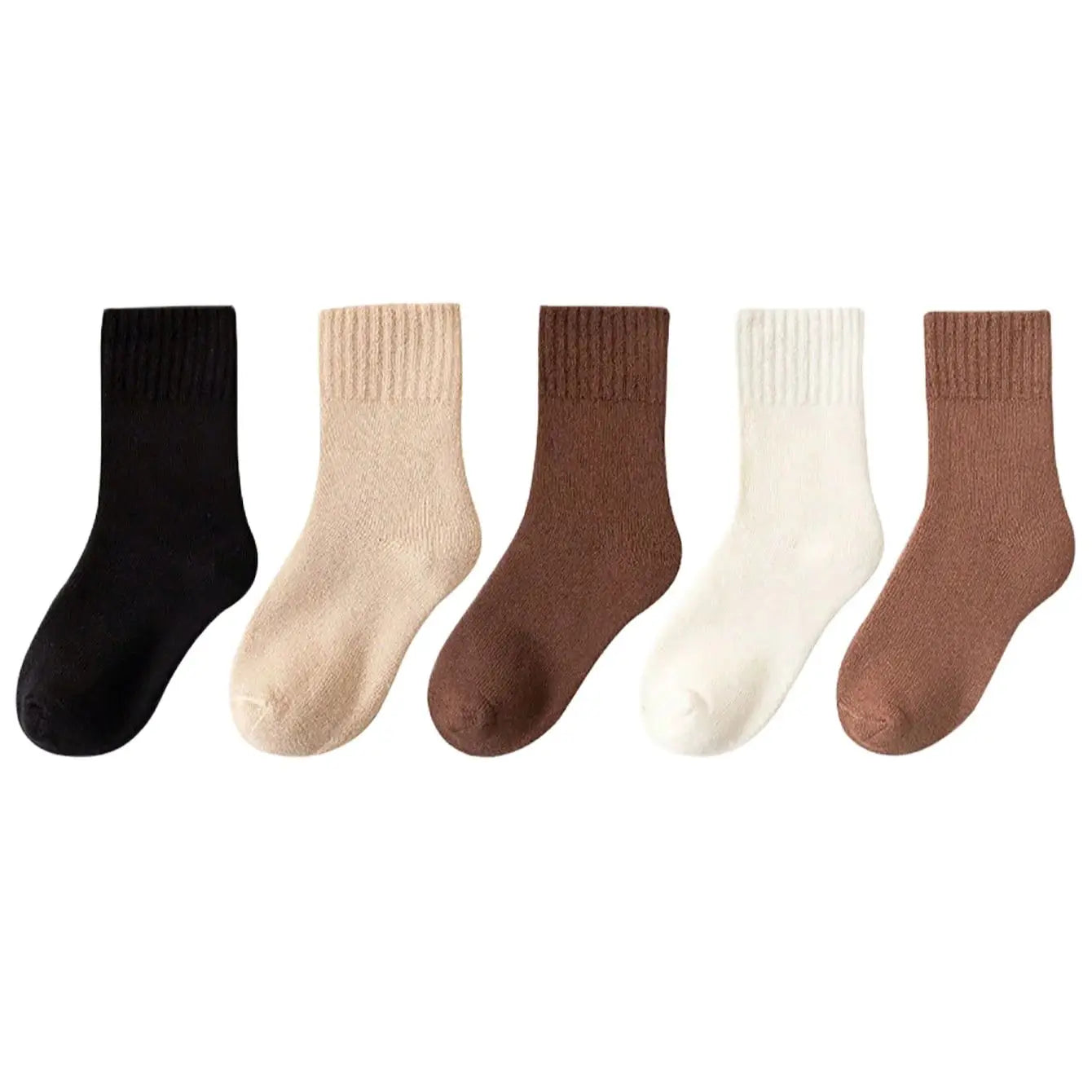 5 Pairs of Children's Thick Terry Socks with Letter Print, Warm and Fleece-Lined Mid-Calf Length Baby Glove Socks.