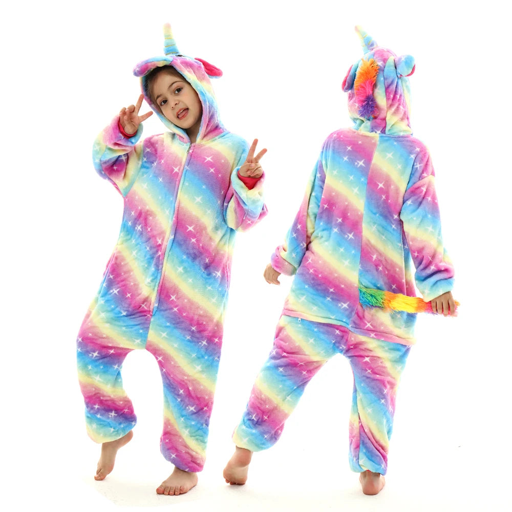 kids winter stitch flannel pajamas children pikachu sleepwear unicorn kigurumi onesies for boys girls baby blanket sleepers
