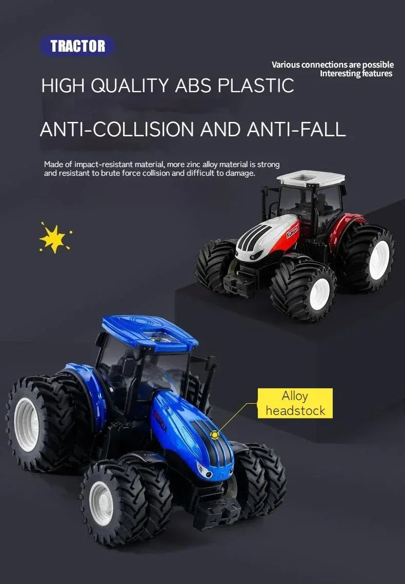 1:24 Inertia Tractor Trailer With Headlights Farm Toy Set Car Truck Farm Simulation Child'S Birthday Christmas New Year Gift