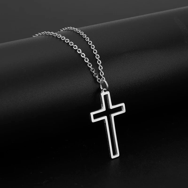Openwork Cross Pendant Necklace for Women New Fashion Stainless Steel Gold Silver Color Necklace Jewelry Christmas Gift