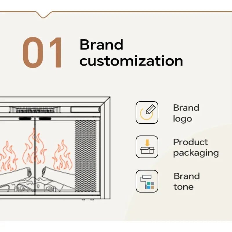 Wall mounted electric fireplace realistic flame effect adjustable thermostat dimmer remote control 1500W