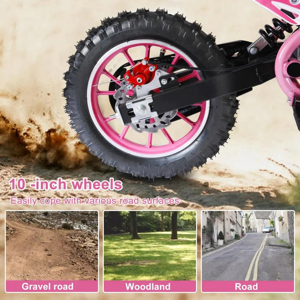 49cc 2-Stroke Kids Dirt Bike, Gas Power Motocross, Off Road Mini Motorcycle, Pocket Motorbike with Front Rear Disc Brakes (Pink)