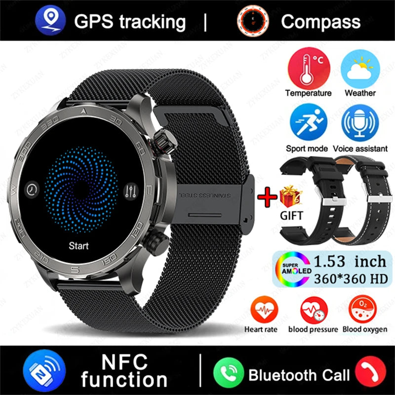 2025 New Bluetooth Call Smart Watch Men For Huawei AMOLED HD Large Screen Heart Rate NFC IP68 Waterproof GPS Sports Smart Watch