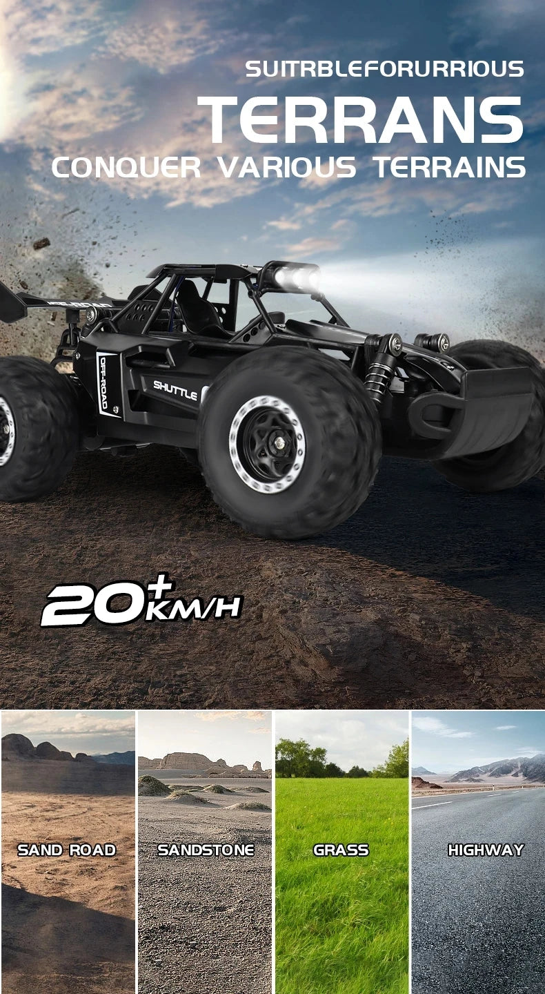 Remote Control Car RC Drift Racing 1:16 Vehicle Off Road Alloy 2.4G Radio High-Speed Trucks With LED Light Climbing Gift Kid Toy