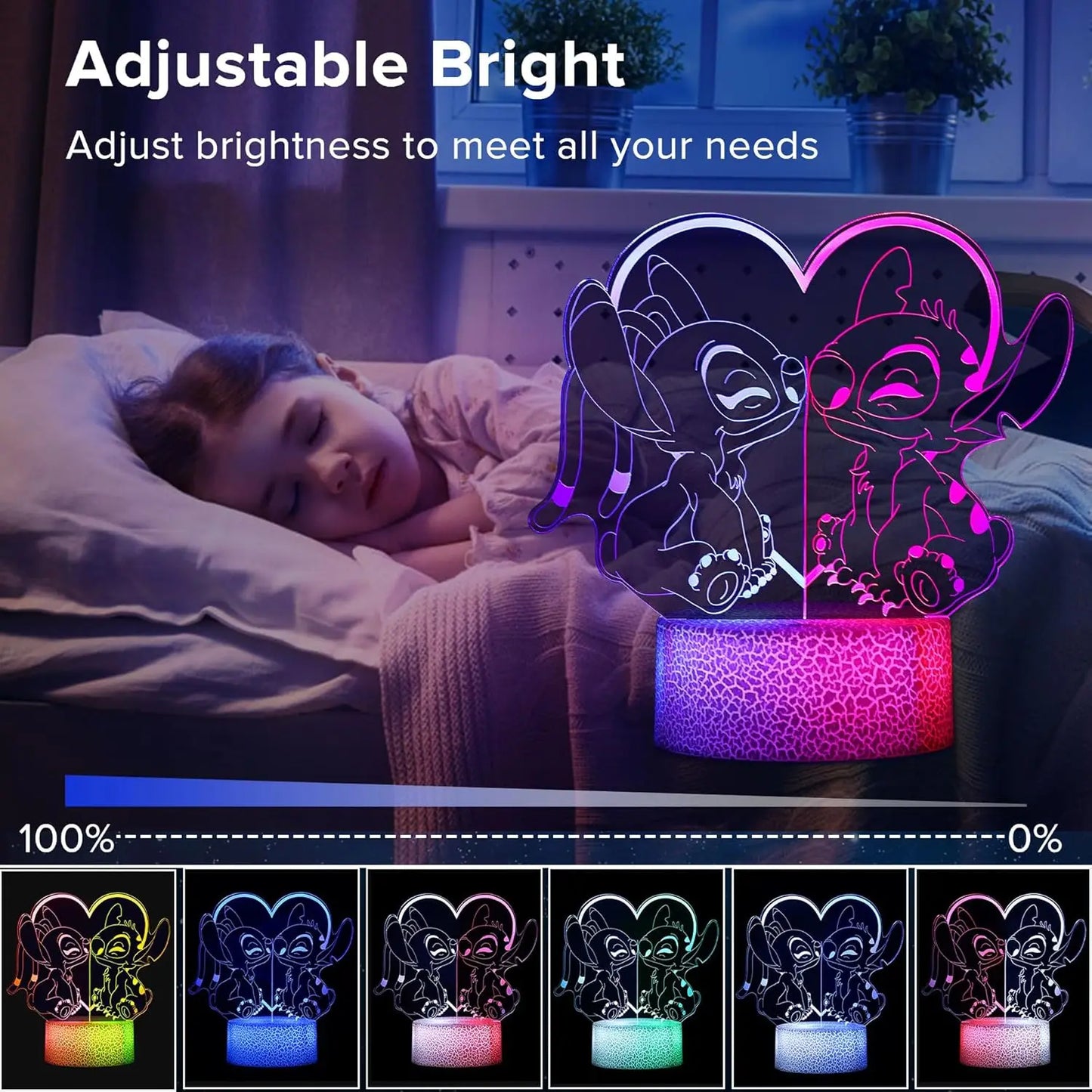 Lilo & Stitch Two Color Night Light 3D Illusion LED Home Children's Decoration Bedroom with Remotenight Light Christmas Gift